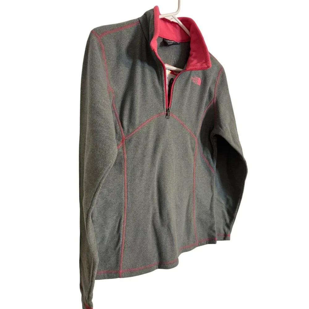 The North Face Glacier Girls Size XL 1/4 Zip Gray Pink Fleece Pullover NWT